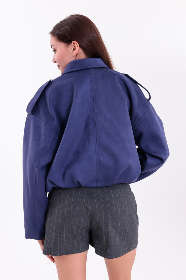 OVERSIZE MAVİ SÜET BOMBER CEKET - 6