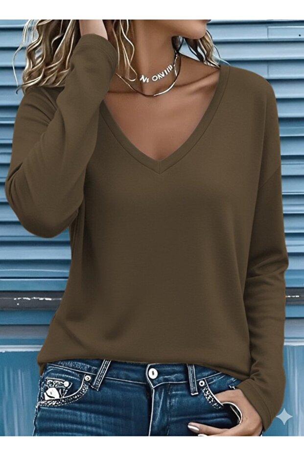 Women's Long Sleeve V Neck Viscose Two Thread Blouse