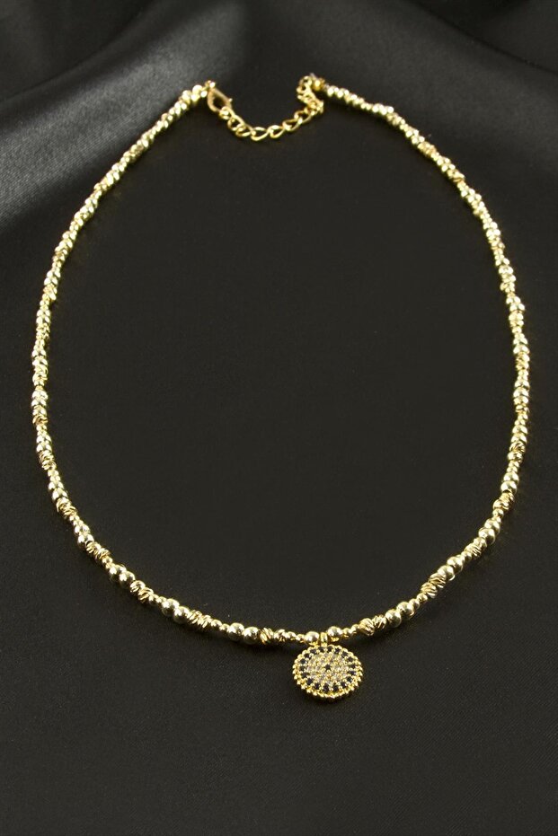 Evil eye zircon stone metal beaded necklace