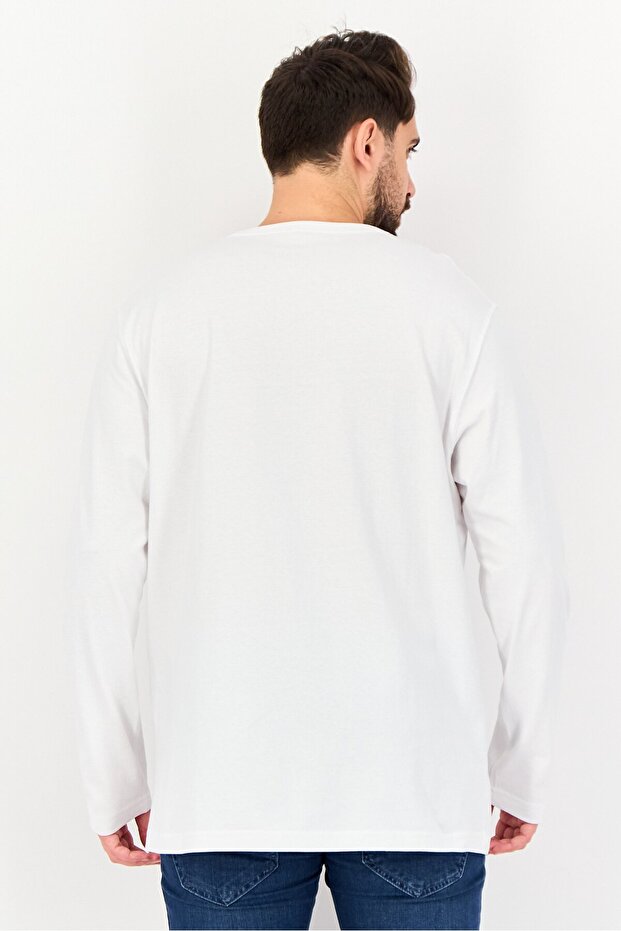 Men Crew Neck Long Sleeve Plain T-Shirt, White - 4