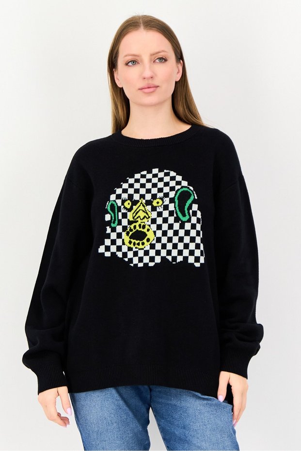 Tierra Whack x Women Crew Neck Long Sleeve Brand Logo Sweater, Black