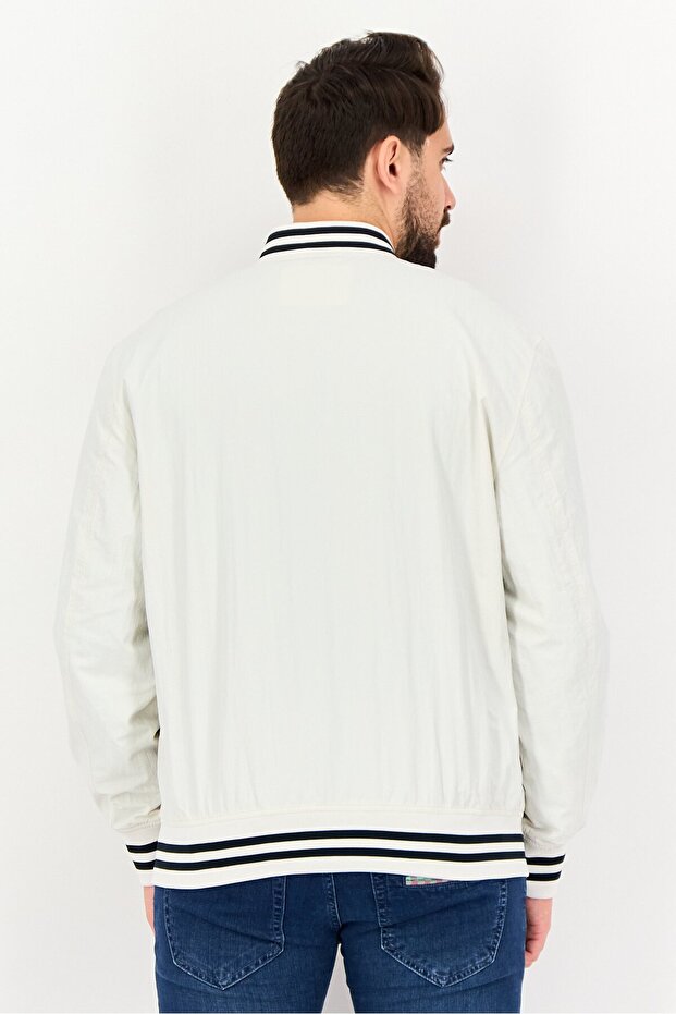 Men Solid Windbreaker Jacket, Off White - 4