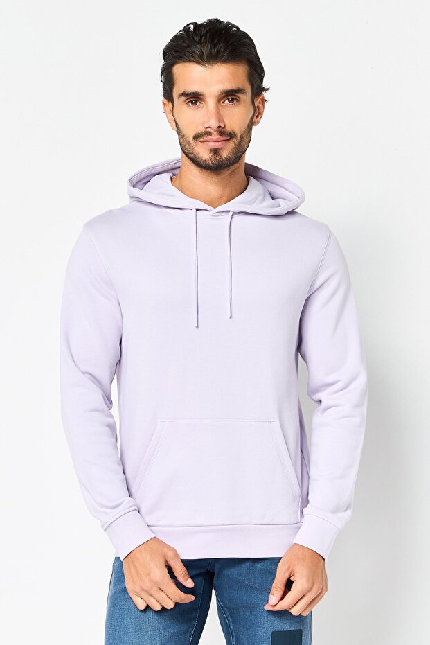 هودي رجالي سادة بأكمام طويلة، أرجواني - 1