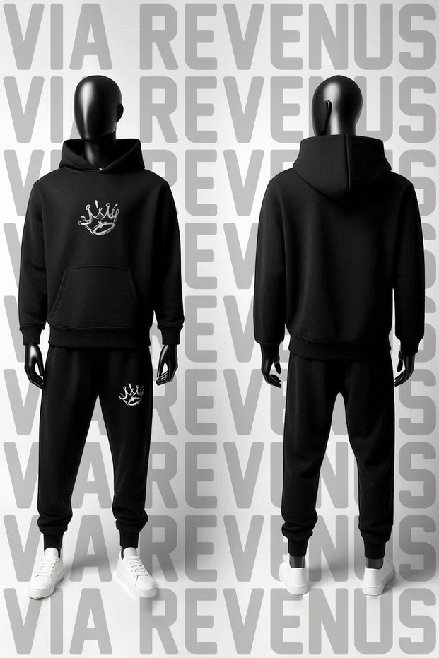 King / Crown Printed Hooded Sweatshirt and Sweatpants Unisex Cotton Sports Set