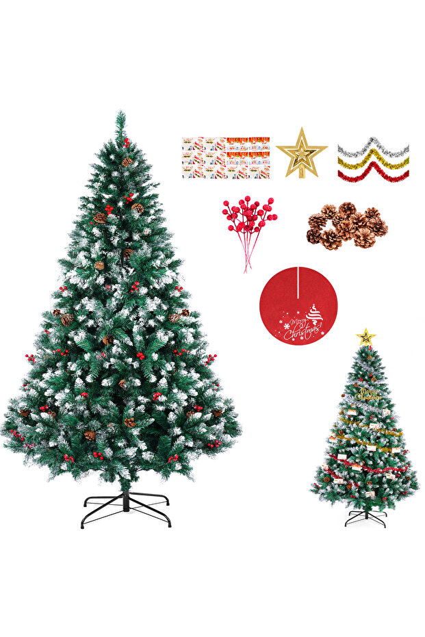 1.8M/6ft Artificial Christmas Tree, 1500 PVC Spray White Branch Tips, Easy Assembly