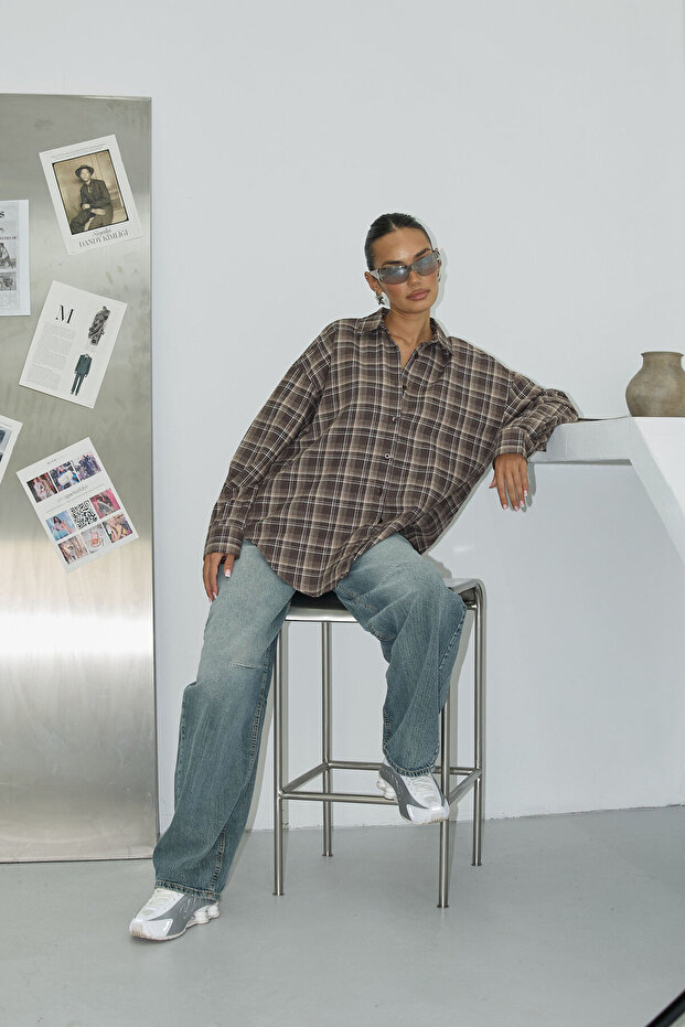 Ekose Oversize Gömlek - 1