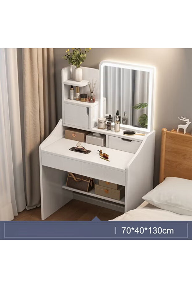 Makeup Vanity Table Dressing Table Flip Mirror With Drawers - 1