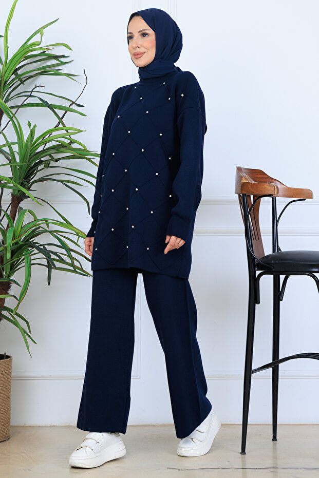 Stone Knitwear Set N7067 Navy Blue