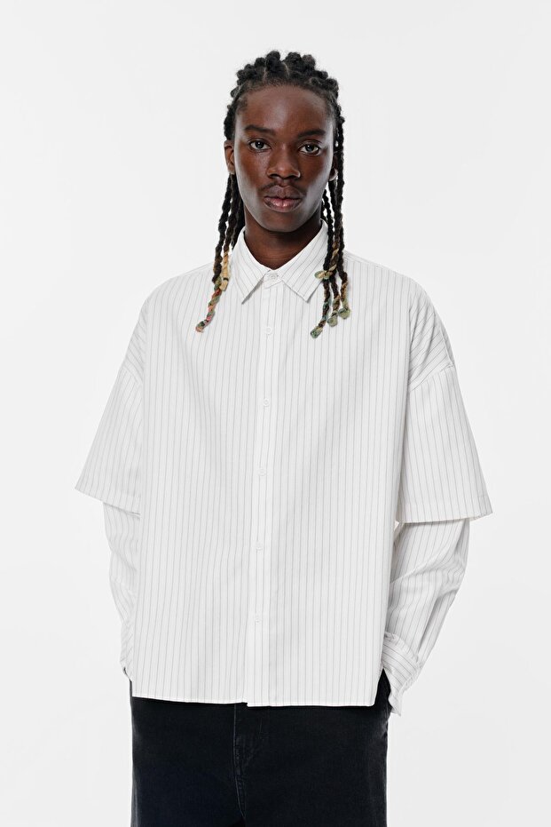 Çift Kol Çizgili Gömlek - 2