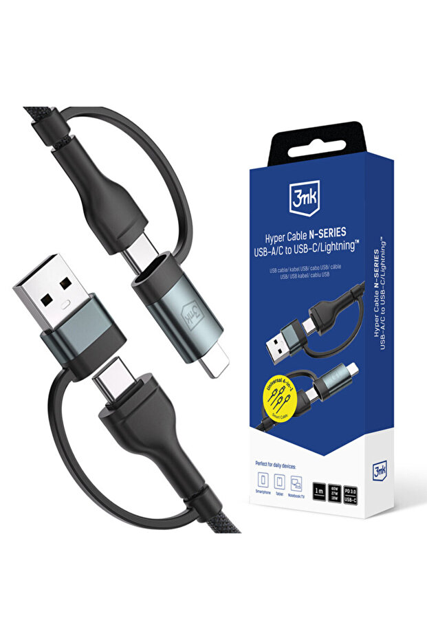 USB data cable, Type-C & iOS, Hyper N, black, 60W, 1.2m - 1