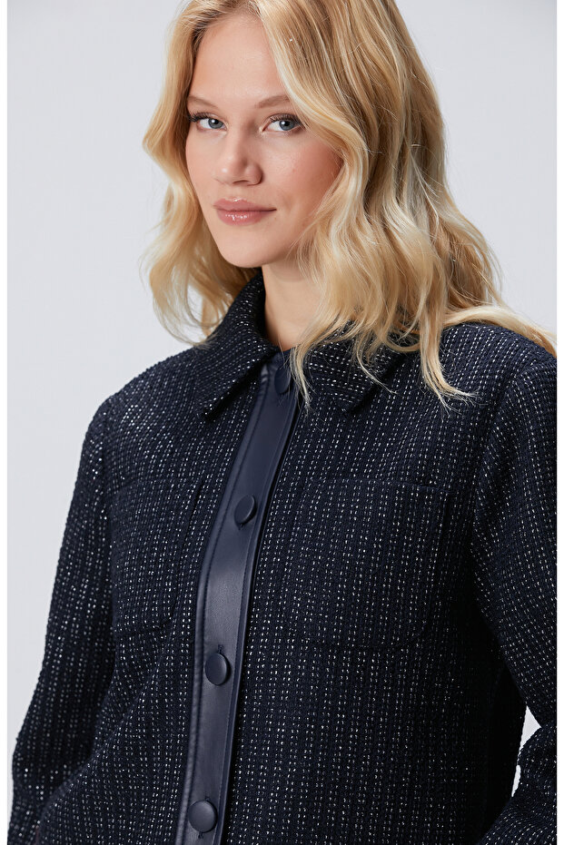 Lacivert Kısa Tweed Ceket - 2