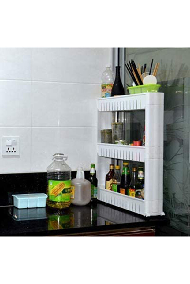 منظم تخزين جانبي متعدد الاستخدامات بثلاث طبقات باللون الأبيض - 6