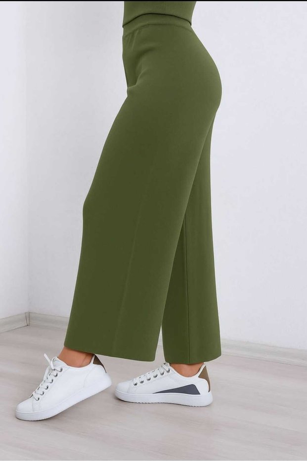 Women's Winter Relaxed Fit Wide-Leg Comfort Elastic Waist Knit Pants