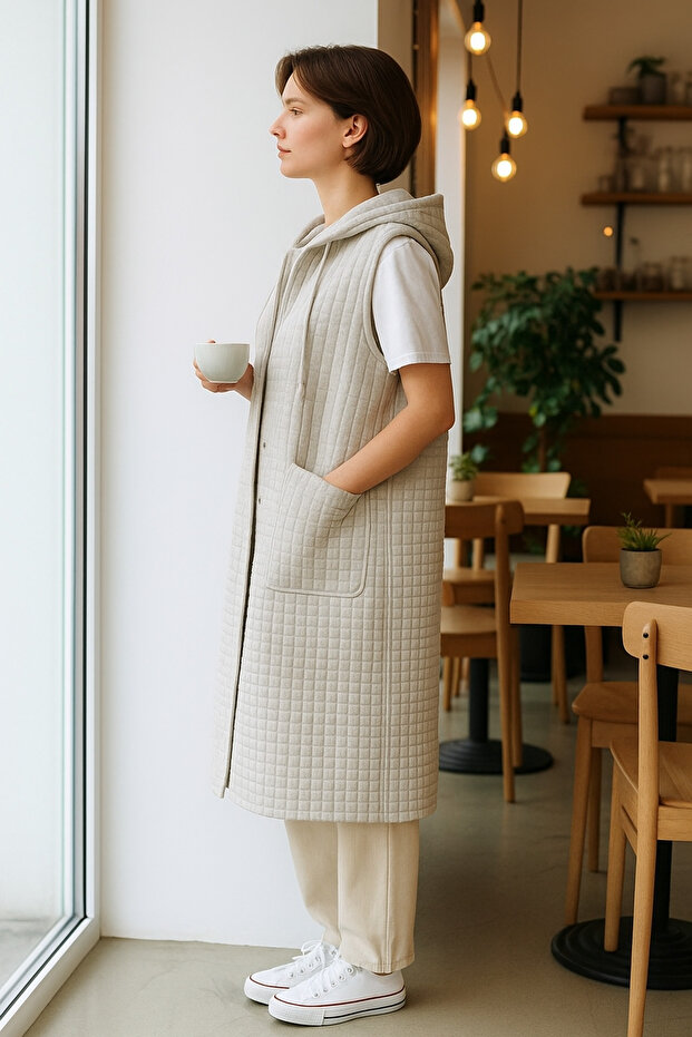 Kapitone Kapüşonlu Yelek - 4