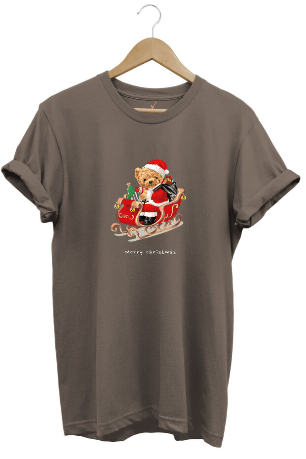 Christmas Printed Cute Teddy Bear New Year Christmas 100% Cotton Regular Fit Crew Neck T-Shirt