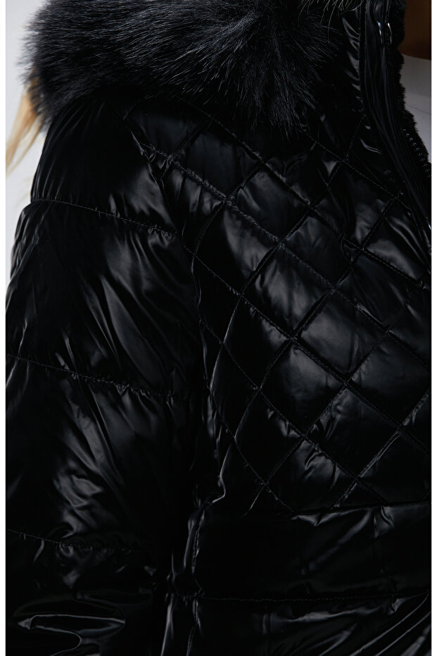 Siyah Çift Taraflı Kapüşonlu Mont - 6