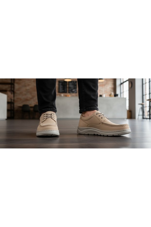 Gr0452 Genuine Nubuck Leather Top Quality Lace-Up Sand Color Casual Sports Classic Men's Shoes
