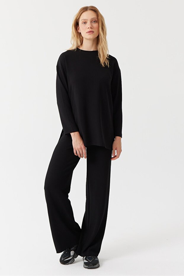 Women's Elastic Waist Textured Trousers