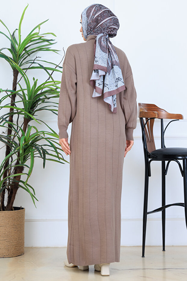 Fitilli Triko Elbise N7085 Vizon - 5