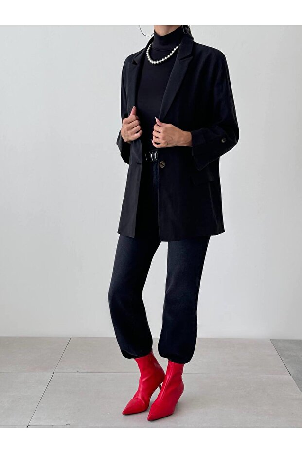 سترة بزر واحد 2003 باللون الأسود - 1