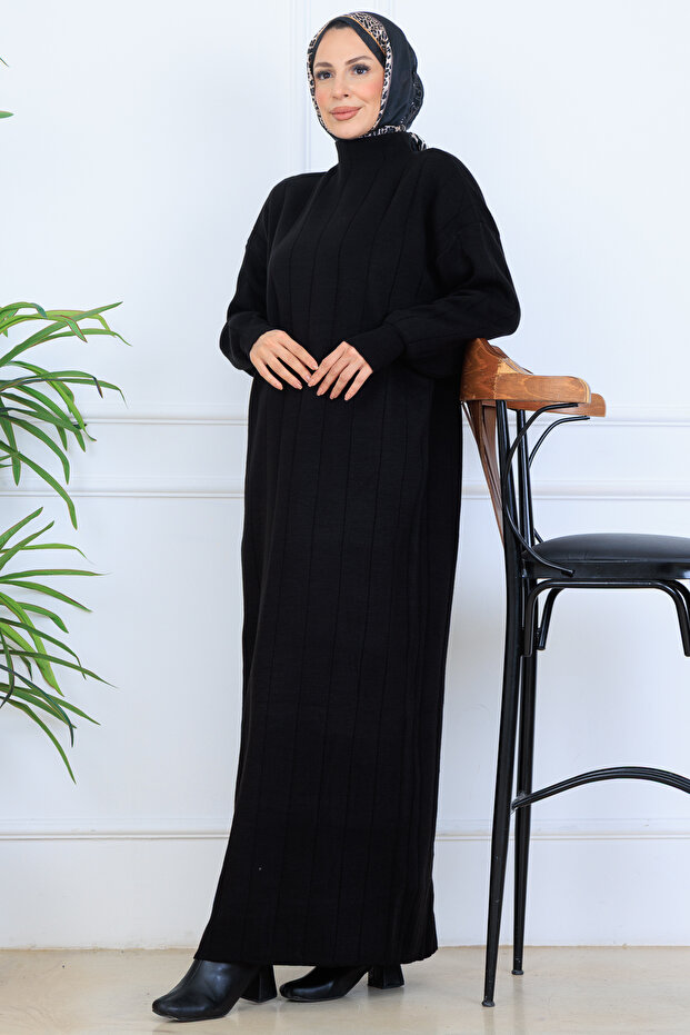 Fitilli Triko Elbise N7085 Siyah - 1