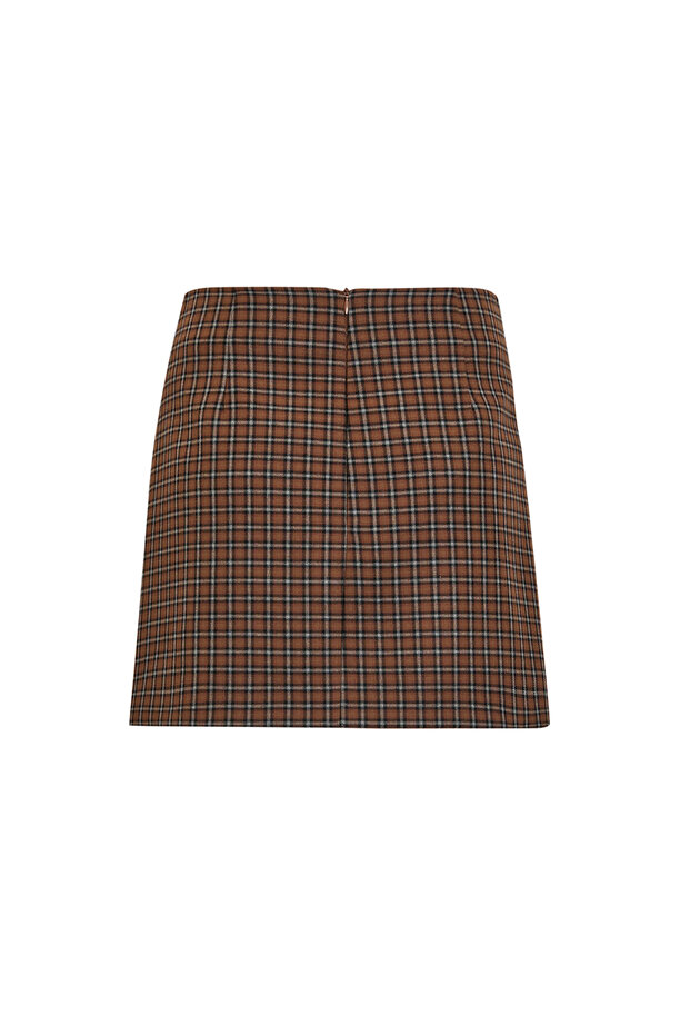 Square Patterned Beltless Mini Multi-Colored Skirt - 6
