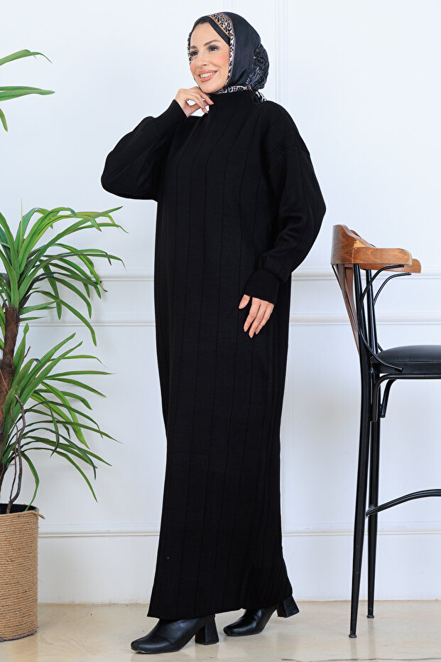 Fitilli Triko Elbise N7085 Siyah - 2