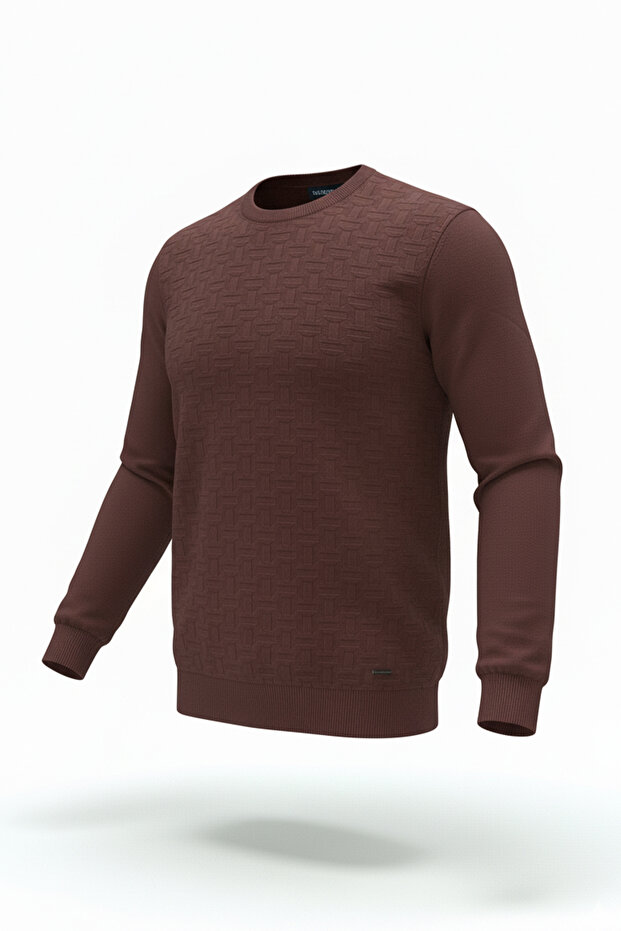 Men's Crew Neck Geometric Pattern Sweater - 4