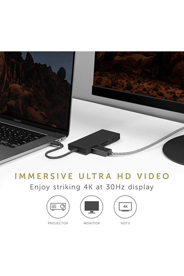 USB-C Smart Hub - 7-in-1 Adapter (2x USB3.0, USB-C PD, HDMI 4K@30Hz, SD/MicroSD, Ethern - 5