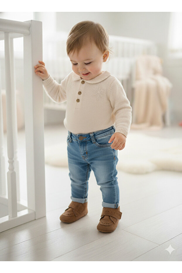 Suede Ilkadım Baby Moccasins with Velcro Fastening