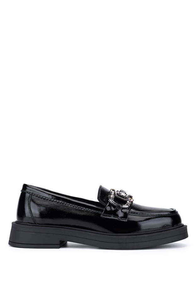 Women's Genuine Leather Black Patent Leather Loafers