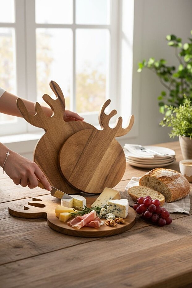 Raisio 2-Piece Acacia Deer Presentation Plate | Cheese and Snack Serving Plate | Decorative Presentation Product