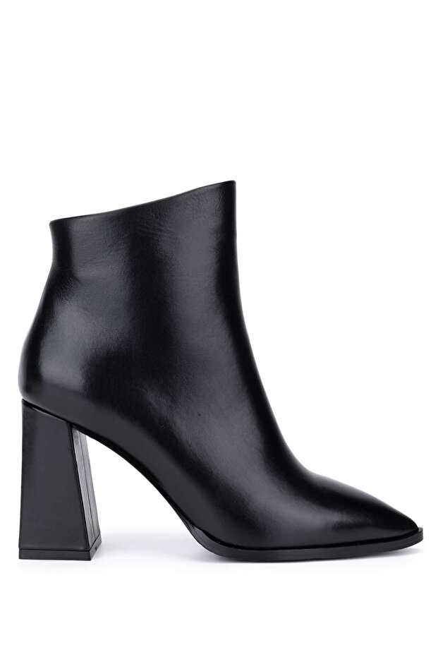 Women's Genuine Leather Black Heeled Boots