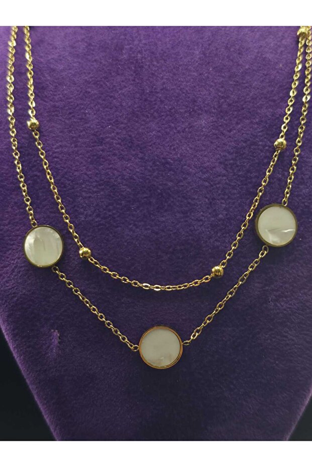 Modern Design Stylish Style Yellow Color Double Chain Steel Necklace with Stones