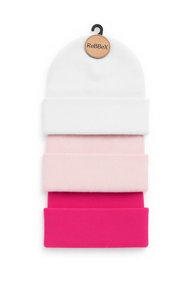 Children's Beret (3 Pieces) White Powder Fuchsia