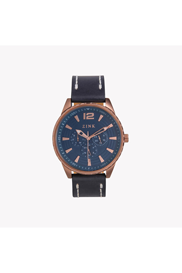 Men's Rose Gold & Blue Leather Watch | ZK131G2LS-4143