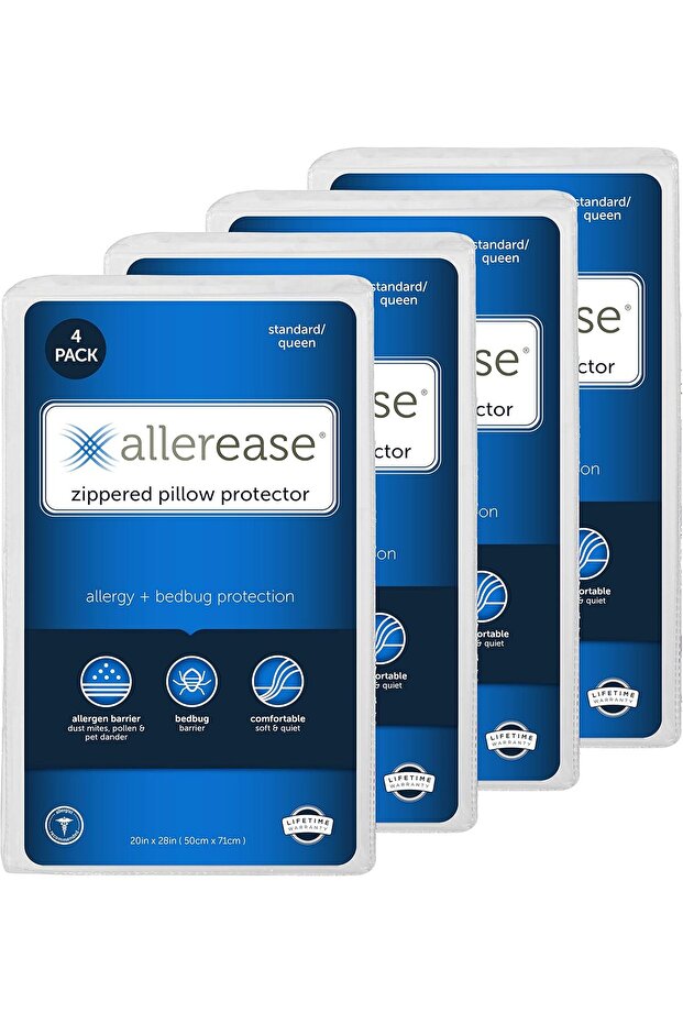AllerEase Maximum Pillow Protectors for Allergy Protection, Standard/Queen, 4-Pack - 1