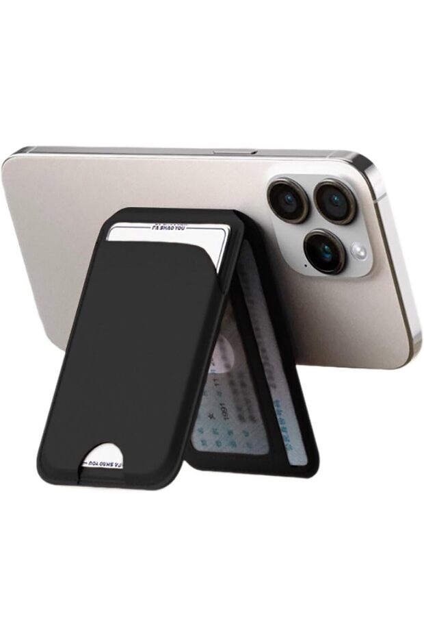 Magnetic Wallet Card Holder with Stand fit for iphone, RFID Blocking, 5-Card Capacity, Black