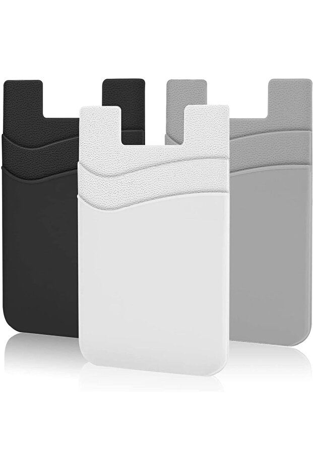 Phone Card Holder, Ultra Thin Stick-on Silicone Phone Wallet (3pcs, Black/White/Grey)