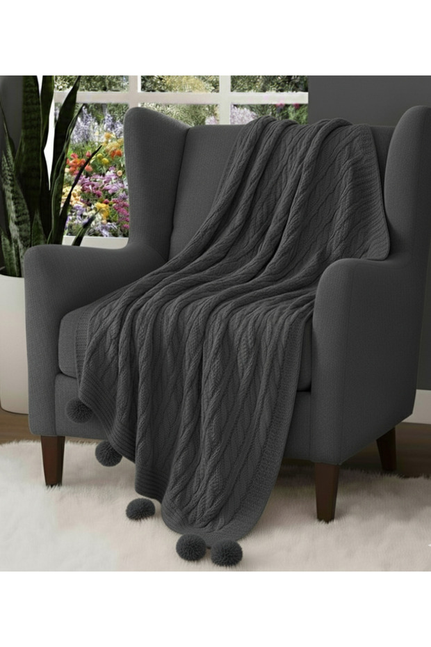 Pompom Over-The-Knee Blanket-Tv Blanket- Shawl- Woven Blanket