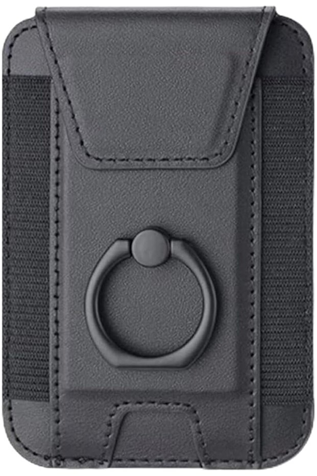 MagSafe Wallet with Phone Grip for iPhone 17–12 Series, Vegan Leather, Black