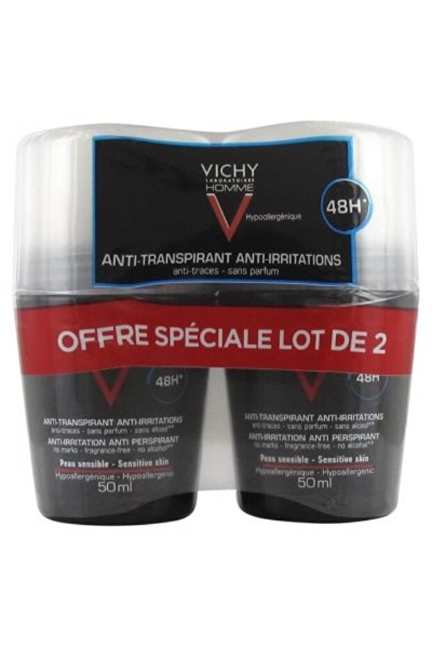 MAN DEODORANT ANTI PERSPIRANT ANTI IRRITATION 48 H ROLL ON LOT OF 2*50 ML