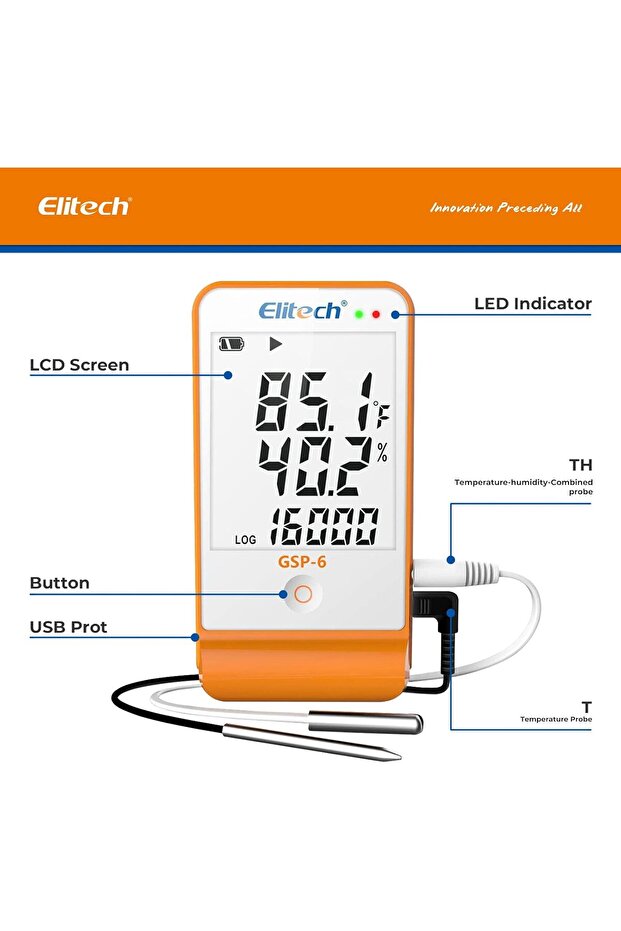 Elitech Digital Temperature & Humidity Data Logger GSP-6 (5-Pack) - 8