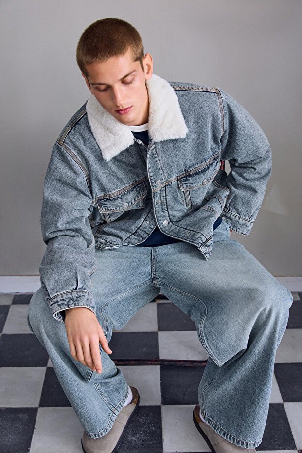 Suni Kürk Yakalı Kot Ceket - 1