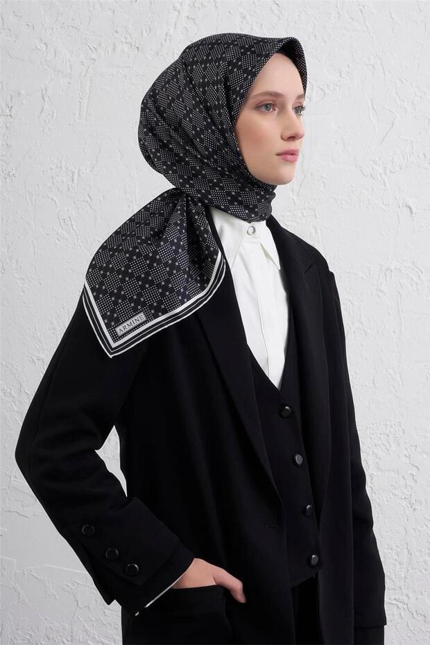 بنقشة المونوغرام وشاح تويل حرير نقي 9440D 20