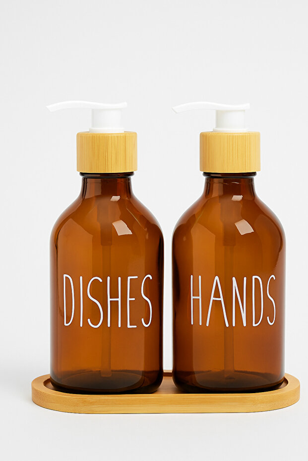 2-Piece Glass Liquid Soap Dispenser with Bamboo Stand