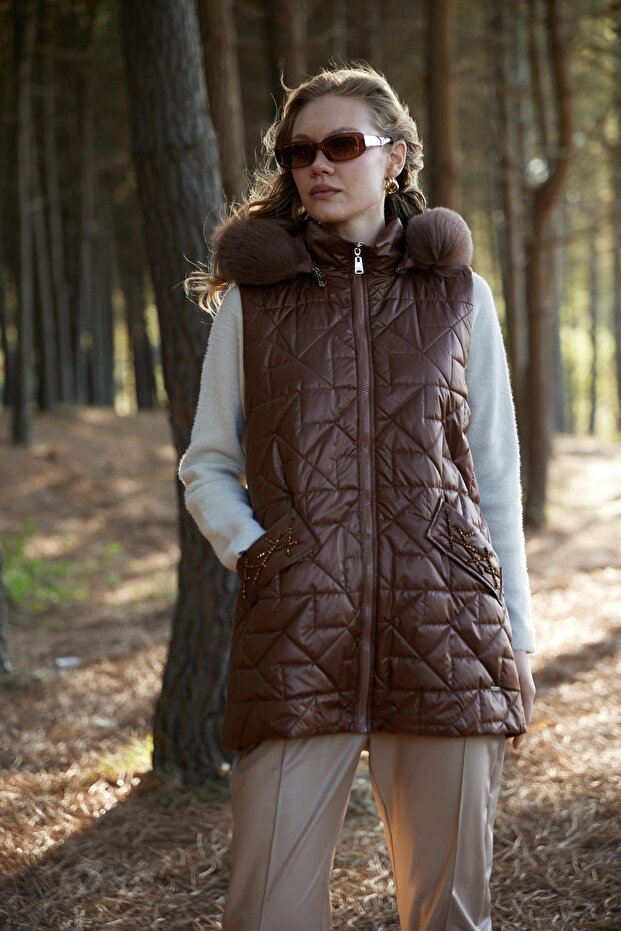 CEBİ TAŞLI KÜRKLÜ KAPİTONE YELEK - 6