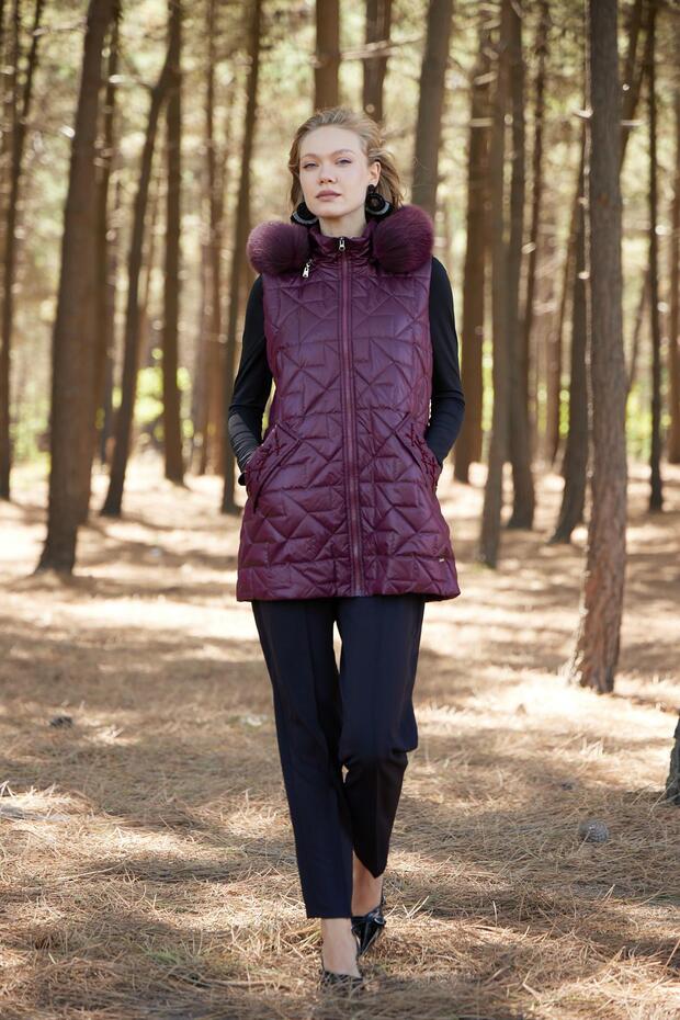 CEBİ TAŞLI KÜRKLÜ KAPİTONE YELEK - 2