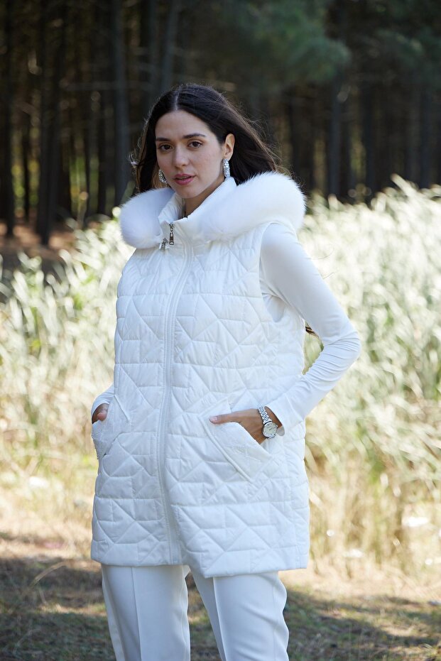 CEBİ TAŞLI KÜRKLÜ KAPİTONE YELEK - 4