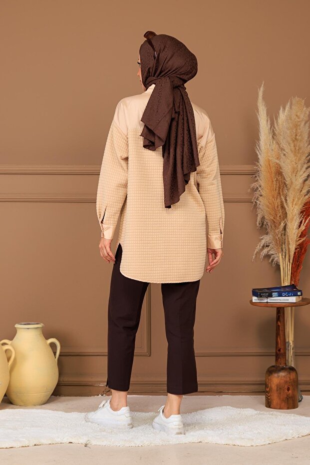 TAŞ DETAYLI FERMUARLI KAPİTONE GÖMLEK - 5